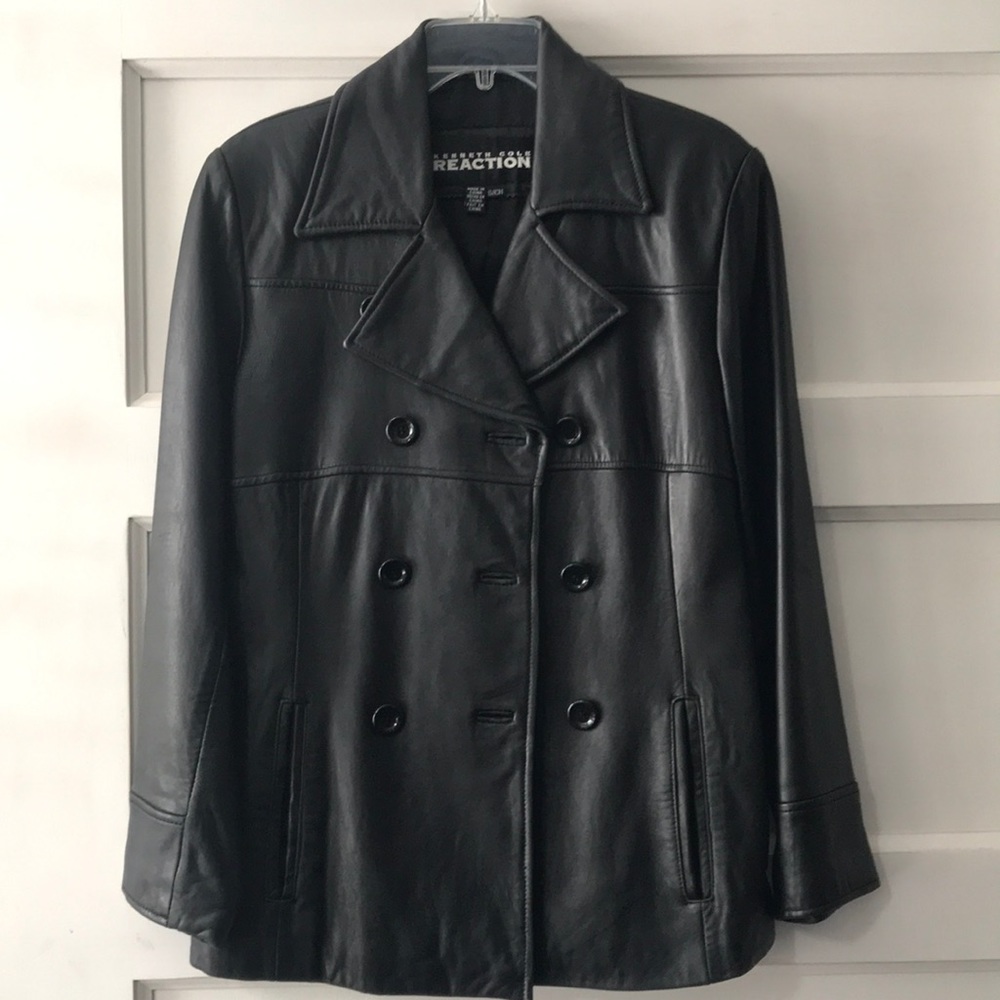 LEATHER Kenneth Cole • Leather Pea Coat Black